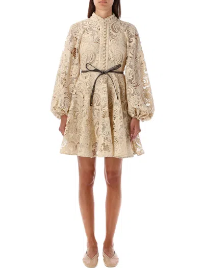Zimmermann Lace Mini Dress In Taupe