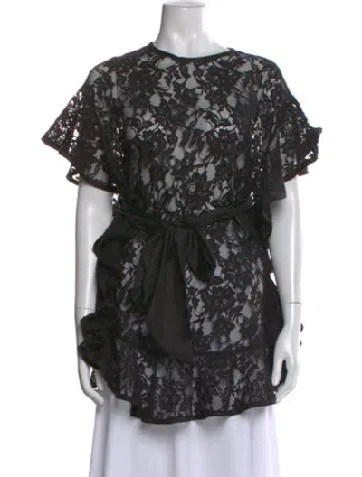 Pre-owned Zimmermann Lace Pattern Crew Neck Blouse In Black
