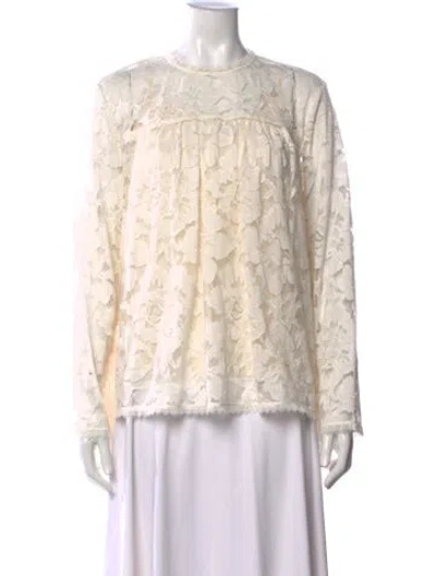 Pre-owned Zimmermann Lace Pattern Crew Neck Blouse In Neutrals