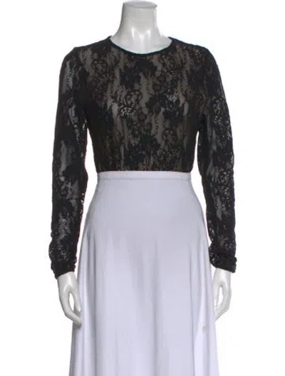 Pre-owned Zimmermann Lace Pattern Crew Neck Blouse W/ Tags In Black