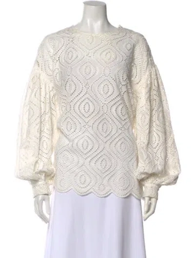 Pre-owned Zimmermann Lace Pattern Crew Neck Blouse In White