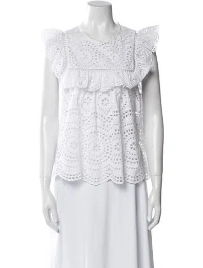 Pre-owned Zimmermann Lace Pattern Crew Neck Blouse In White