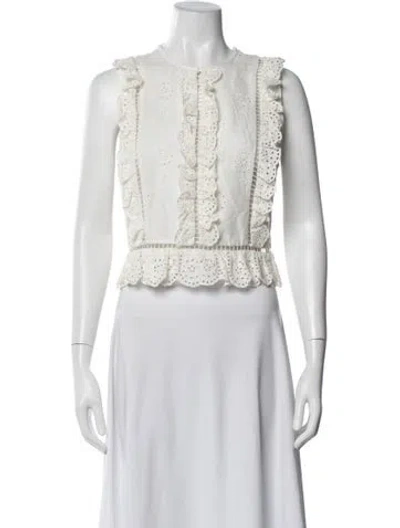 Pre-owned Zimmermann Lace Pattern Crew Neck Blouse In White