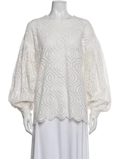 Pre-owned Zimmermann Lace Pattern Crew Neck Blouse In White