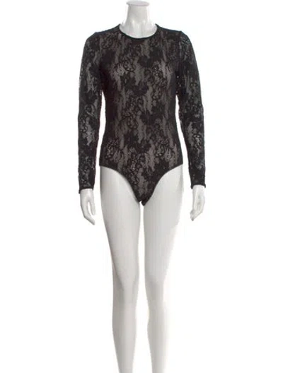Pre-owned Zimmermann Lace Pattern Crew Neck Bodysuit In Black