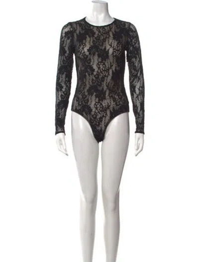 Pre-owned Zimmermann Lace Pattern Crew Neck Bodysuit In Black