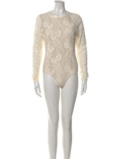 Pre-owned Zimmermann Lace Pattern Crew Neck Bodysuit In Blue