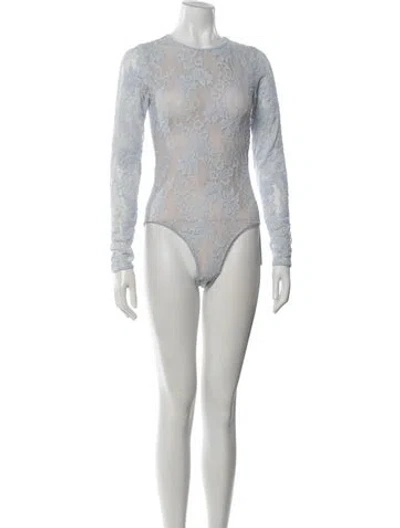Pre-owned Zimmermann Lace Pattern Crew Neck Bodysuit In Blue