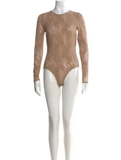 Pre-owned Zimmermann Lace Pattern Crew Neck Bodysuit In Neutral