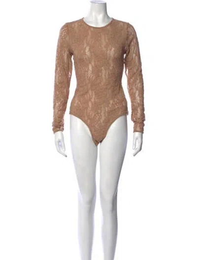 Pre-owned Zimmermann Lace Pattern Crew Neck Bodysuit In Neutrals