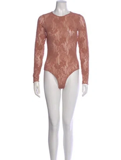 Pre-owned Zimmermann Lace Pattern Crew Neck Bodysuit In Pink