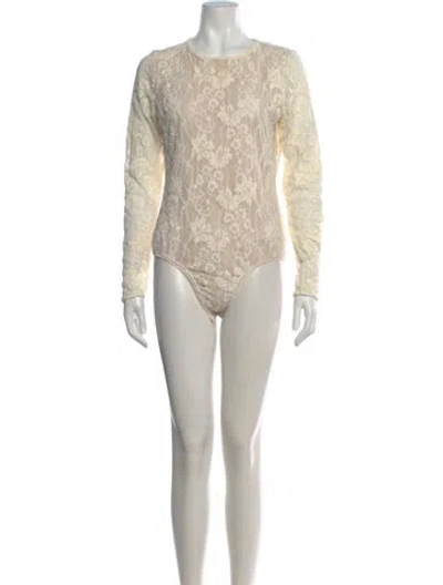 Pre-owned Zimmermann Lace Pattern Crew Neck Bodysuit W/ Tags In Blue