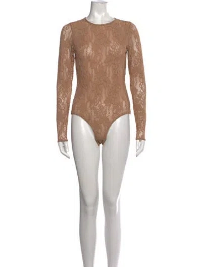 Pre-owned Zimmermann Lace Pattern Crew Neck Bodysuit W/ Tags In Neutrals