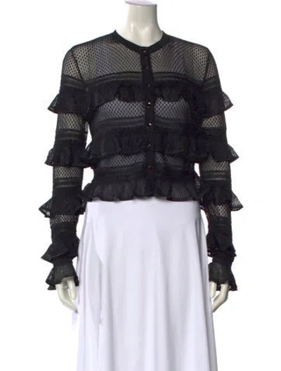 Pre-owned Zimmermann Lace Pattern Crew Neck Crop Top In Black