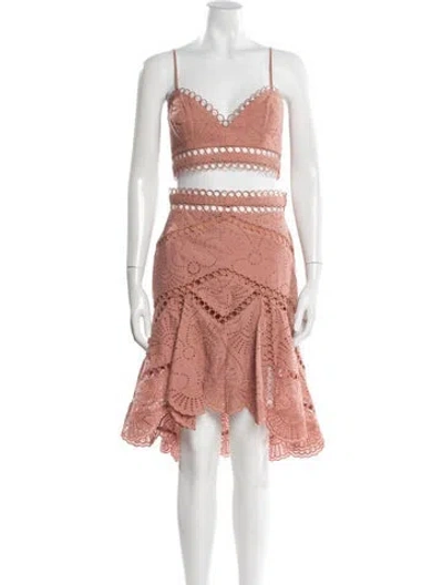 Pre-owned Zimmermann Lace Pattern Cutout Accent Skirt Set In Pink