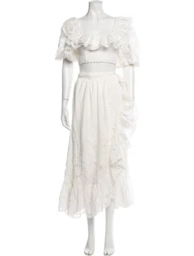 Pre-owned Zimmermann Lace Pattern Embroidered Accent Skirt Suit In Neutrals