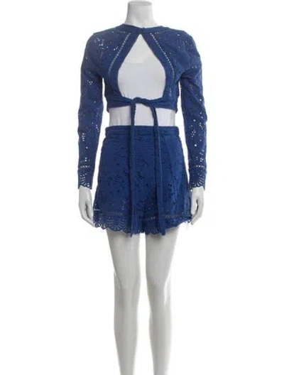 Pre-owned Zimmermann Lace Pattern Eyelet Trim Skirt Set In Blue