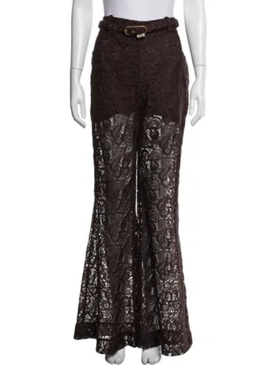 Pre-owned Zimmermann Lace Pattern Flared Pants In Brown
