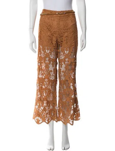 Pre-owned Zimmermann Lace Pattern Flared Pants In Orange
