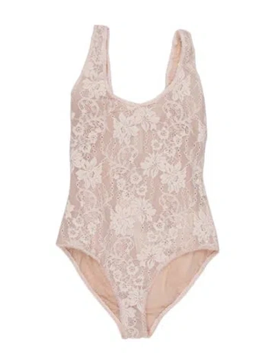 Pre-owned Zimmermann Lace Pattern Halterneck Bodysuit W/ Tags In Pink