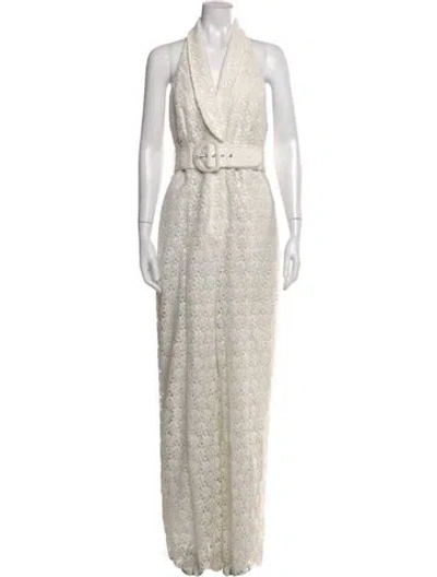 Pre-owned Zimmermann Lace Pattern Halterneck Jumpsuit In Neutral