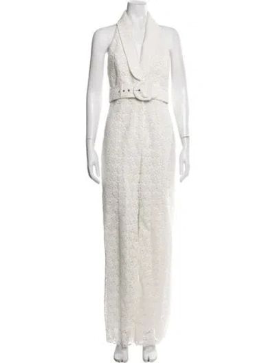 Pre-owned Zimmermann Lace Pattern Halterneck Jumpsuit In White