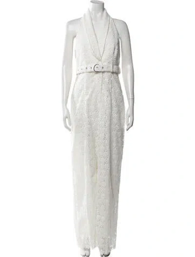 Pre-owned Zimmermann Lace Pattern Halterneck Jumpsuit In White