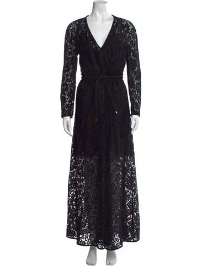 Pre-owned Zimmermann Lace Pattern Long Dress In Black
