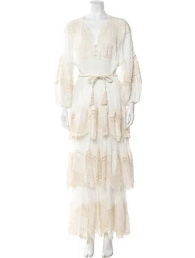Pre-owned Zimmermann Lace Pattern Long Dress W/ Tags In Neutral