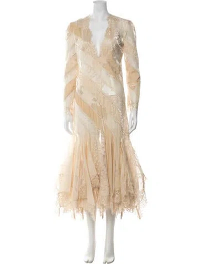 Pre-owned Zimmermann Lace Pattern Long Dress W/ Tags In Neutrals