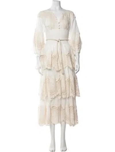 Pre-owned Zimmermann Lace Pattern Long Dress In White