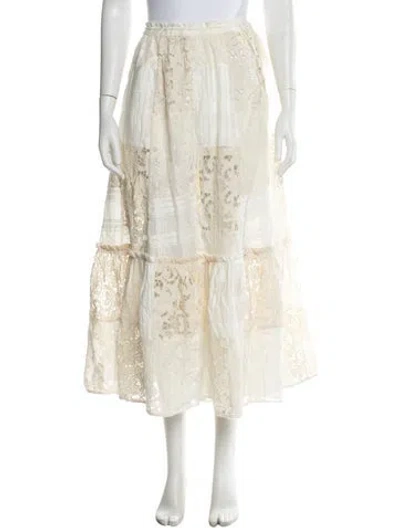 Pre-owned Zimmermann Lace Pattern Long Skirt In White
