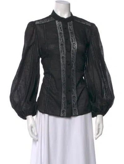 Pre-owned Zimmermann Lace Pattern Long Sleeve Blouse In Black