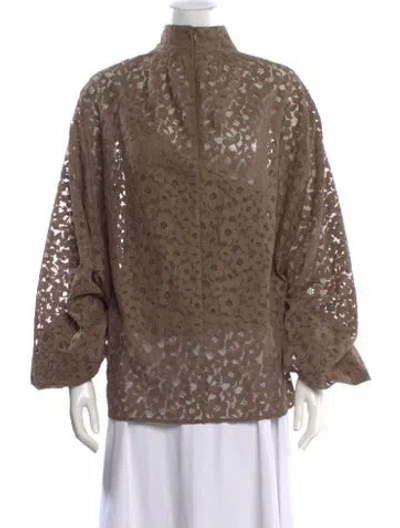 Pre-owned Zimmermann Lace Pattern Long Sleeve Blouse In Brown