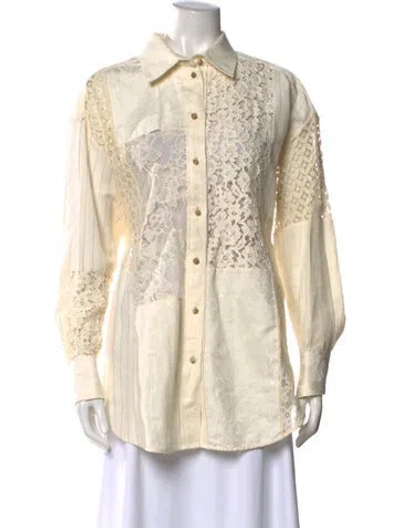 Pre-owned Zimmermann Lace Pattern Long Sleeve Blouse In Neutral