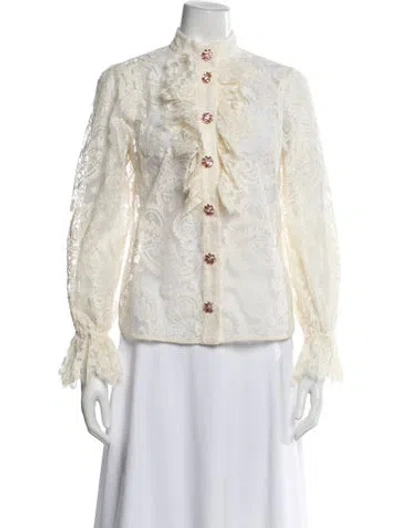Pre-owned Zimmermann Lace Pattern Long Sleeve Blouse In Neutral