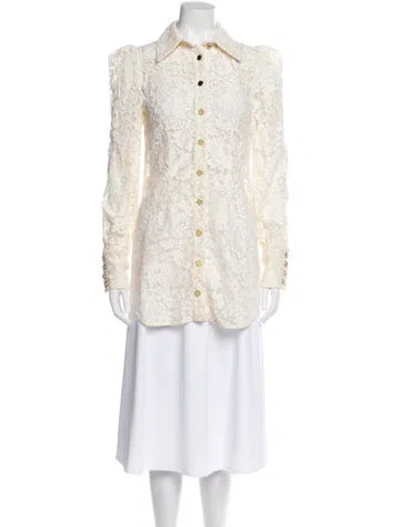 Pre-owned Zimmermann Lace Pattern Long Sleeve Blouse In Neutral
