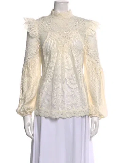 Pre-owned Zimmermann Lace Pattern Long Sleeve Blouse In Neutral