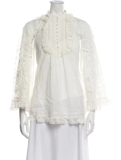 Pre-owned Zimmermann Lace Pattern Long Sleeve Blouse In Neutral