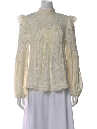 Pre-owned Zimmermann Lace Pattern Long Sleeve Blouse In Neutral