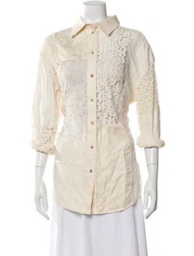 Pre-owned Zimmermann Lace Pattern Long Sleeve Blouse In Neutral
