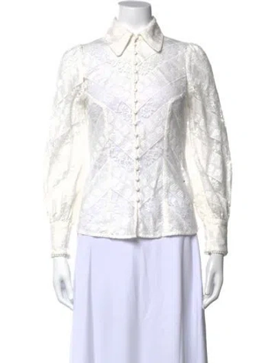 Pre-owned Zimmermann Lace Pattern Long Sleeve Blouse In Neutral