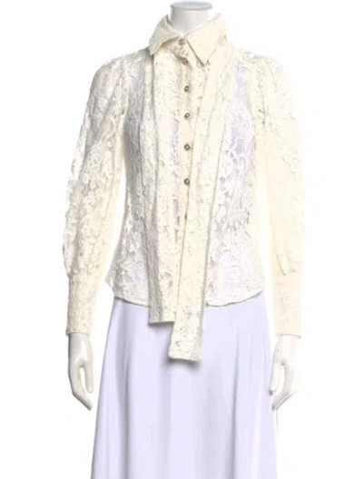 Pre-owned Zimmermann Lace Pattern Long Sleeve Blouse In Neutral