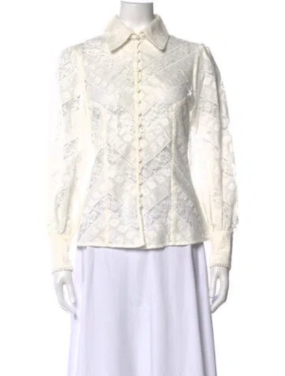Pre-owned Zimmermann Lace Pattern Long Sleeve Blouse In Neutrals