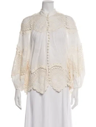 Pre-owned Zimmermann Lace Pattern Long Sleeve Blouse In Neutrals