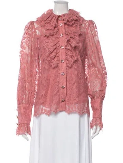 Pre-owned Zimmermann Lace Pattern Long Sleeve Blouse In Pink
