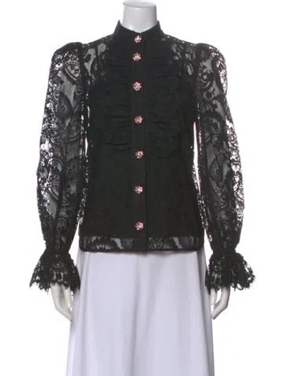 Pre-owned Zimmermann Lace Pattern Long Sleeve Blouse W/ Tags In Black