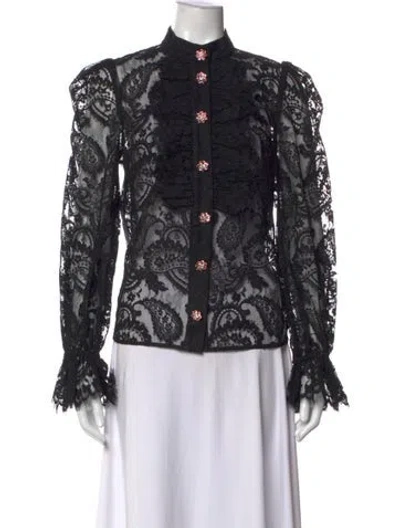 Pre-owned Zimmermann Lace Pattern Long Sleeve Blouse W/ Tags In Black