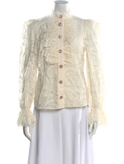 Pre-owned Zimmermann Lace Pattern Long Sleeve Blouse W/ Tags In Neutral