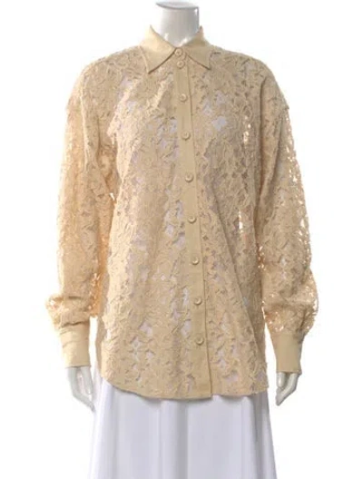 Pre-owned Zimmermann Lace Pattern Long Sleeve Blouse W/ Tags In Neutral